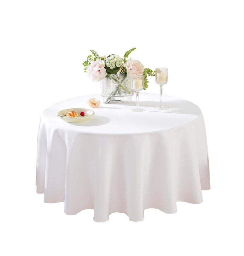 Craft And Party Round Tablecloth, 120 Inch White Tablecloth, Polyester Fabric Washable Table Cloth for Home, Party, Wedding or Restaurant Use. - Image 1